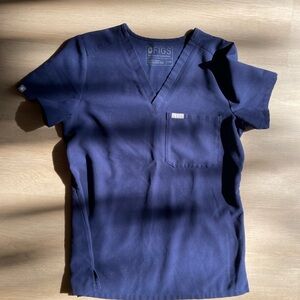 Navy blue figs catarina 1 pocket XS scrub top